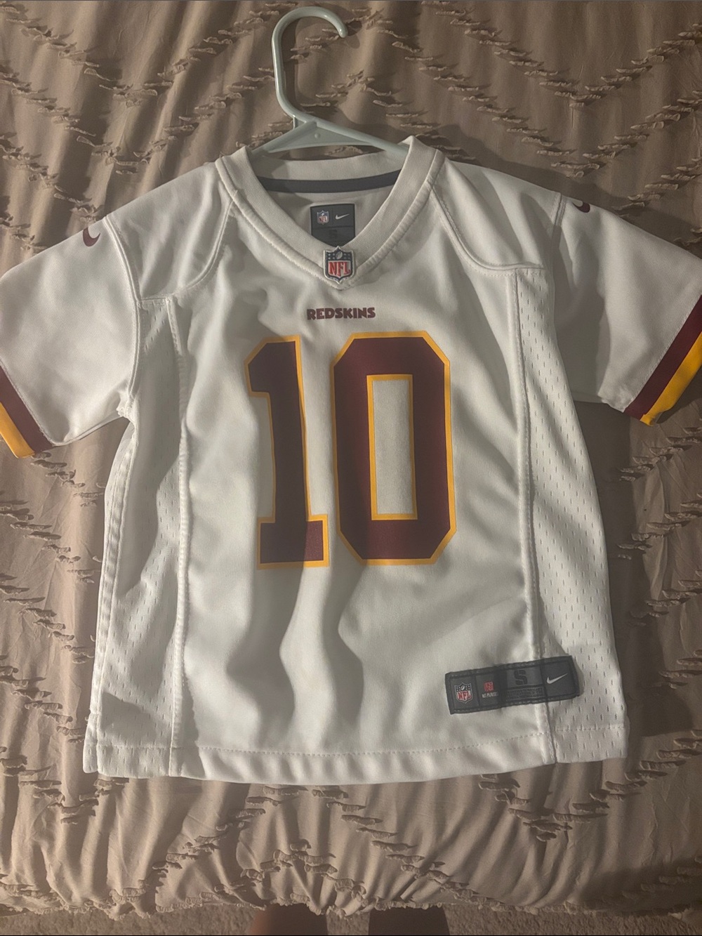 Nike Kids White Redskins #10 Football Jersey with Burgundy and Gold Accents